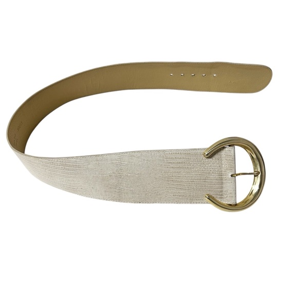 Wide Belt STEERHIDE Leather Gold Buckle Sz M 34” Long IGUANA GRAIN MADE in USA - Picture 5 of 9